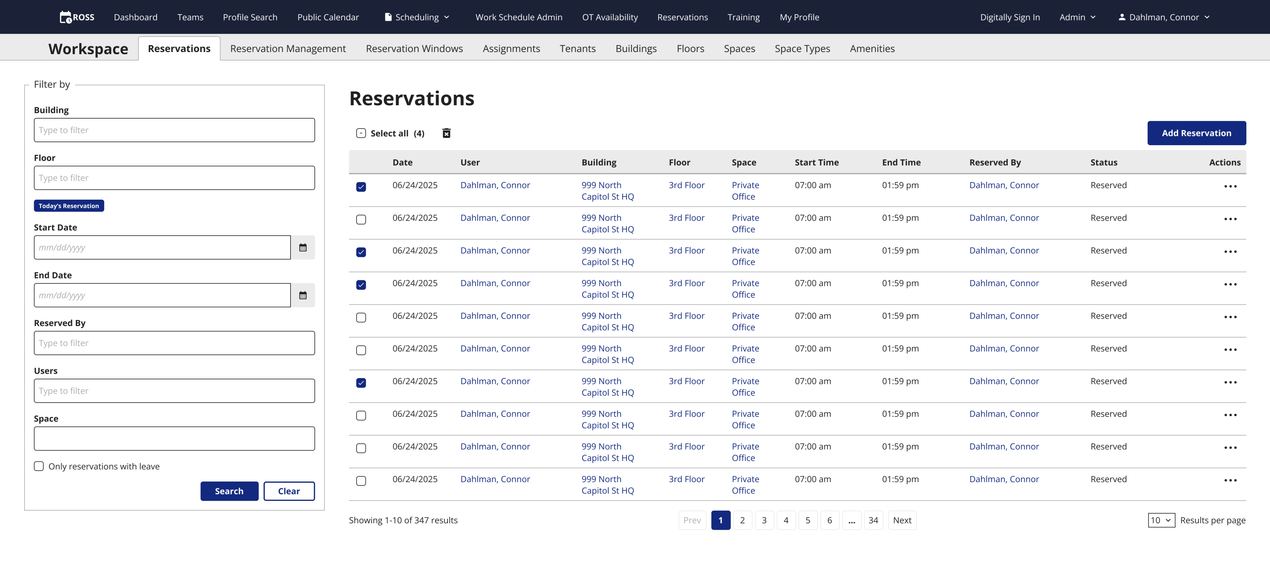 The new ROSS table screen that I designed