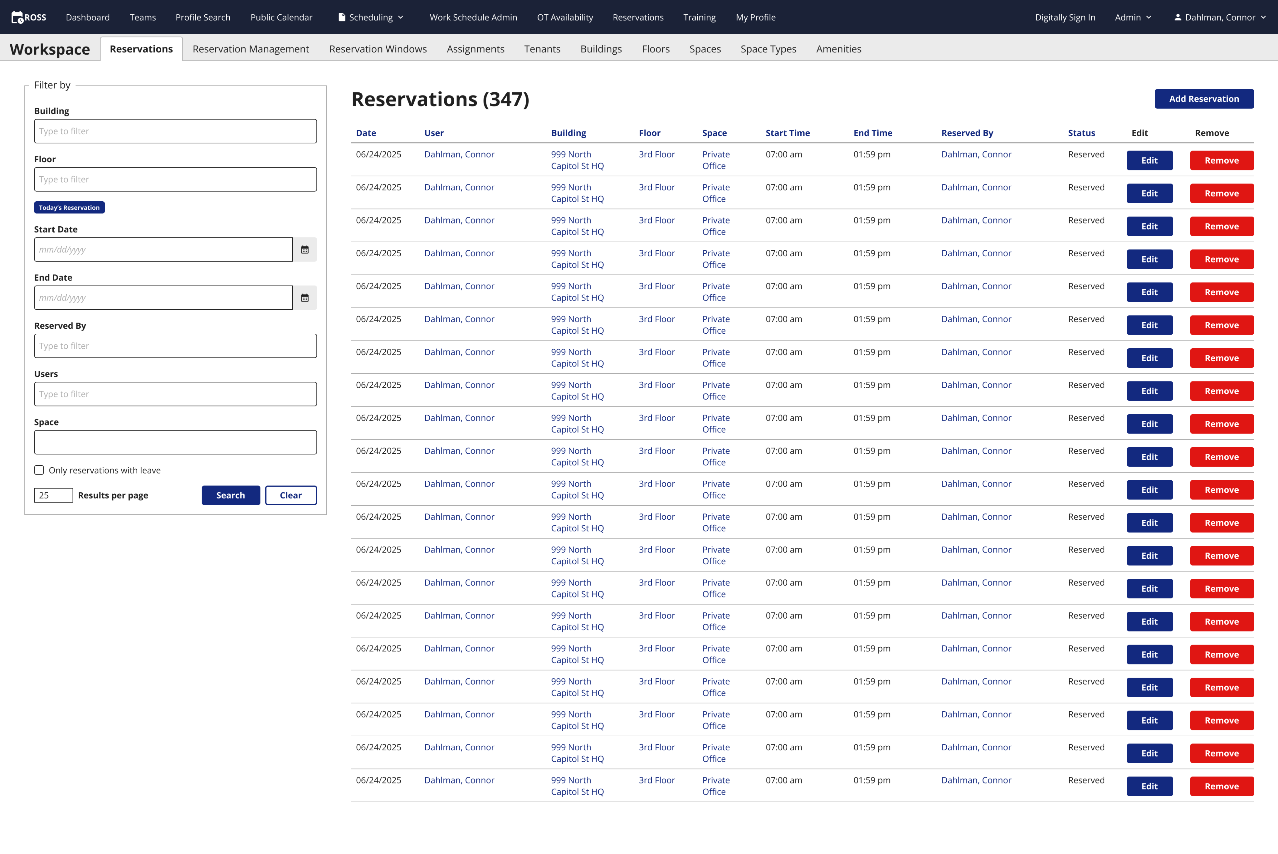 The old ROSS table screen