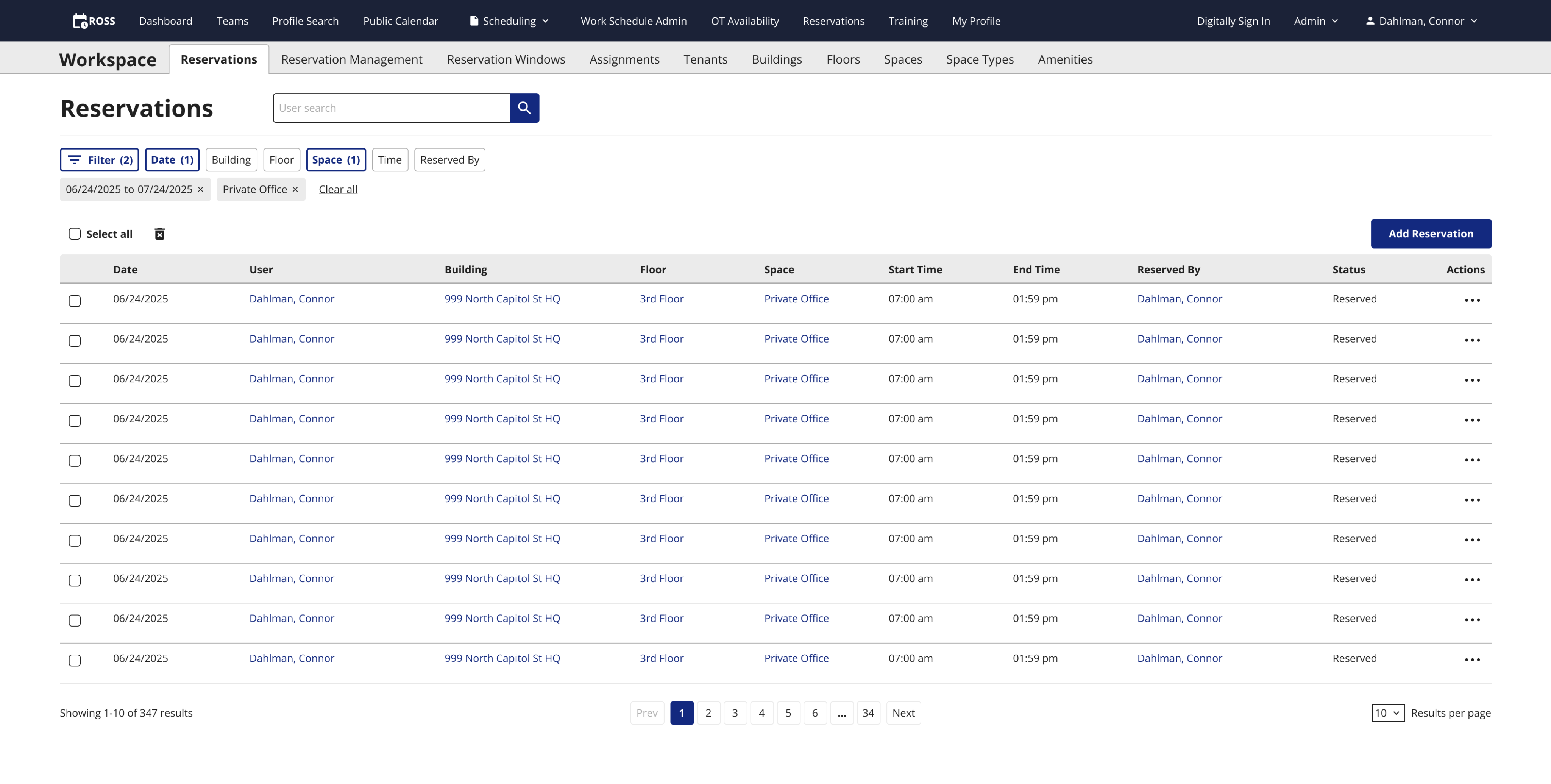 Filters have been applied to this table, the chosen filters show beneath the filter options