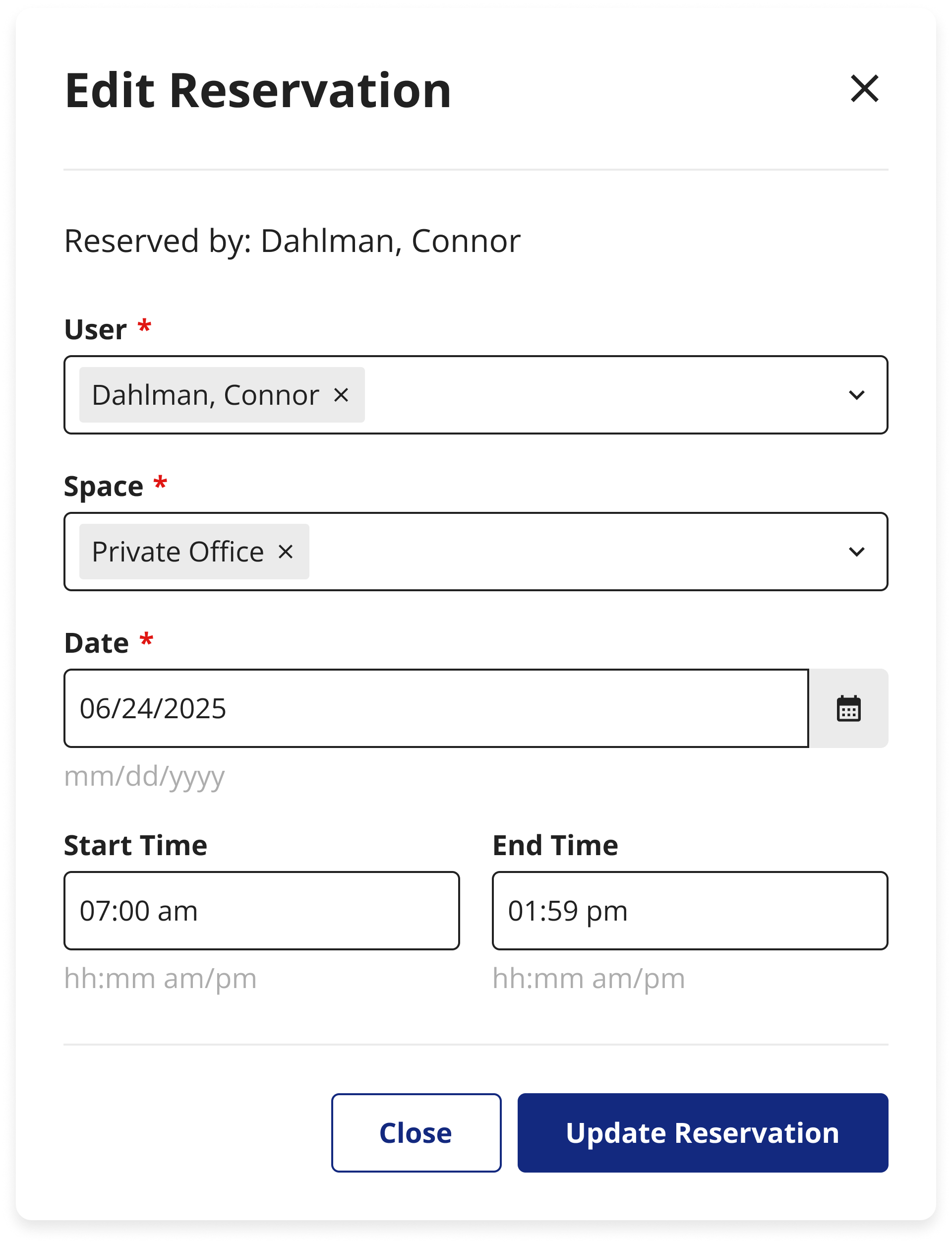 Modal of the new edit orm